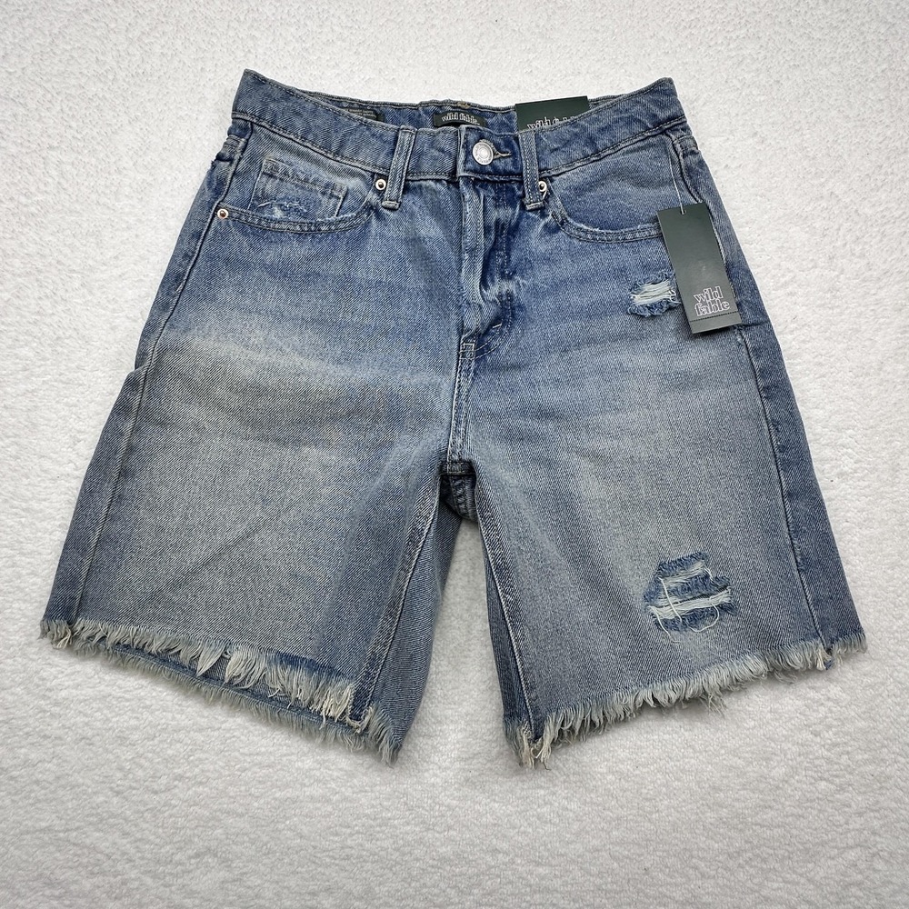 Wild Fable Shorts Womens 0 Blue High Rise Bermuda Distressed Denim Frayed Hem
